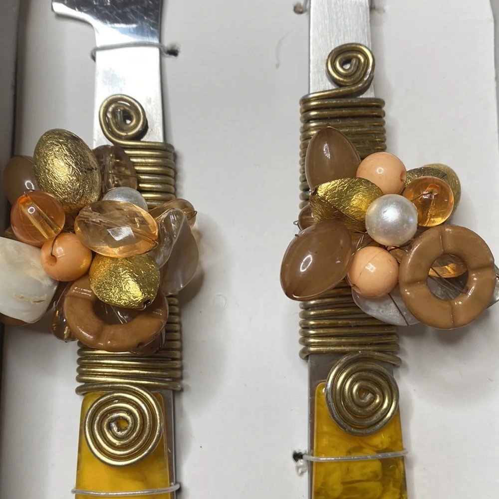 Tiramisu Gold Yellow Jewel Stone Encrusted 2 Piece Serving Piece Set